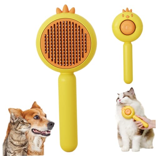 Cat Brush with Release Button, Cute Chick Cat Hair Brush, Self Cleaning Cat Brush Slicker Brush for Shedding Long or Short Hair Cats Dogs Pet Massage Removes Loose Hair Yellow Cat Grooming von LejeMaek