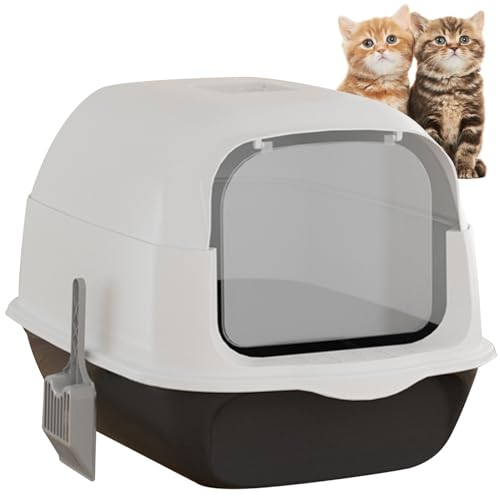 Cat Litter Box 2 in 1 Hooded Leakproof Deodorant Large Capacity Cat Litter Tray with Litter Scoop Front Entry Detachable Washable Non-Stick Cat Litter Pan for Kitten Cat Litter Tray von LejeMaek