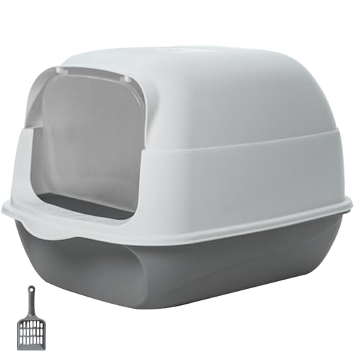 Cat Litter Box Enclosure, Hooded Cat Litter Box, Large Covered Cat Litter Box with Removable Lid ＆ Litter Scoop Anti Splashing Covered Cat Toilet Grey Covered Cat Litter Box von LejeMaek