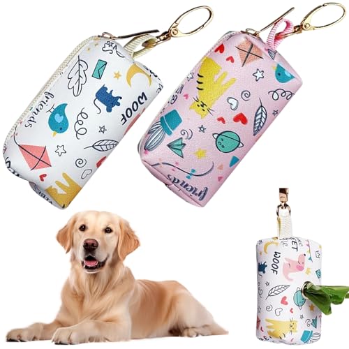 Hundekot Baghalter, 2pcs PU Leder -Poop -Beutelspender, tragbarer Hundeabfall -Beutelhalter mit Karabiner, Reißverschlusskacke -Beutelhalter für Leine, Hundekatze, Gehen, Laufhundkotbeutelhalter von LejeMaek