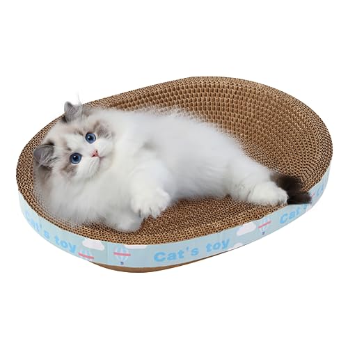 LejeMaek Katzenkratzer 2 in 1 Oval Wellpapier Cat Kratzplatte Lounge 17.72x13.39 x 3,54 in Katzenkratzbett für Haustiere unter 6,6 Pfund Schleifklau Haustier täglich Vorräte von LejeMaek