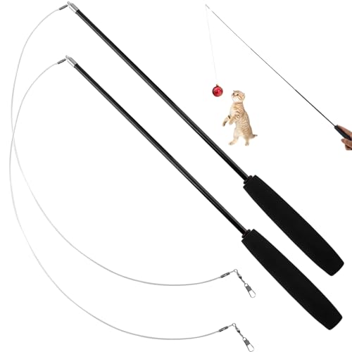 LejeMaek 2PCS Cat Toys for Indoor Cats, Retractable Interactive Cat Fishing Pole Toy with Feathers & Bells, Cat Wand Toy for Indoor Cats to Chase and Exercise Cat Fishing Pole Toy von LejeMaek