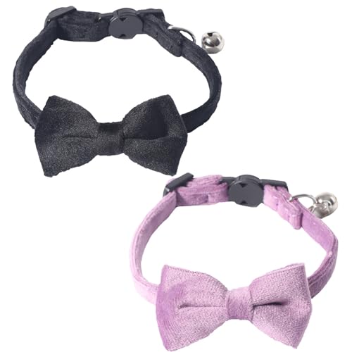 LejeMaek 2Pcs Cat Collar, 2 Colors Cat Collar with Bells and Bow Tie Soft Comfortable Kitten Collars Safety Buckle Breakaway Cat Collars Cat Bow Tie von LejeMaek