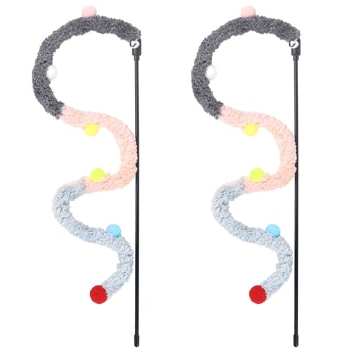 LejeMaek Cat Teaser 2Pcs Plush Strip PVC Handle Cat Wand Toy with Bell Cute Cat Toy Wand Colorful Interactive Cat Toys, Grey Cat Teaser Wand von LejeMaek