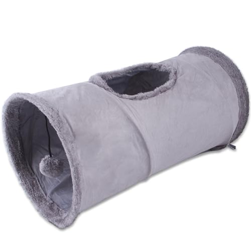 LejeMaek Cat Tunnel 20x10 Inch Fluffy Cat Tunnel Bed Foldable Grey Cat Hideaway with Hanging Ball, Cracking Paper & Middle Hole Interactive Entertaining Cat Tunnels for Indoor Cats, Kitten Cat Play von LejeMaek