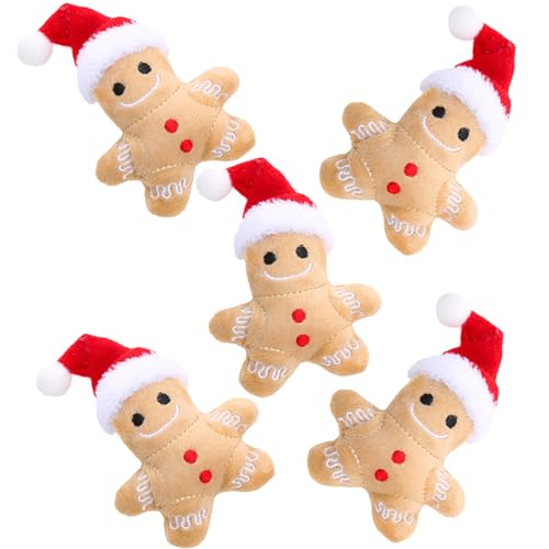 LejeMaek Catnip Toy 5Pcs Gingerbread Man Plush Christmas Interactive Teething Cat Toy Cute Cotton Filled Soothing Cat Cat von LejeMaek