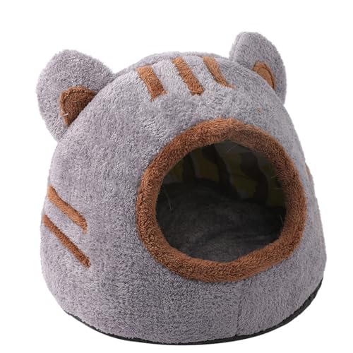 LejeMaek Covered Cat Bed Warm Removable Cat House Indoor with Cushioned Pillow Semi-Enclosed Cat Beds for Indoor Cats Fluffy Cute Bear Head Kitten Bed for Cats Within 7.5kg L Cat Beds for Indoor Cat von LejeMaek