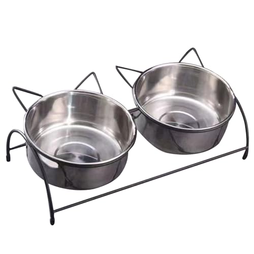 LejeMaek Elevated Cat Bowls 2 Stainless Steel Cat Bowls with Stand, Raised Cat Bowl for Food ＆ Water Non Slip Tilted Cat Food Bowls for Cats and Dogs Anti Vomit Elevated Cat Food Bowl von LejeMaek