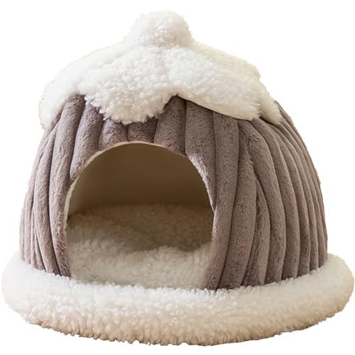 LejeMaek Indoor Cat House for Within 3kg Pets, Plush Cat Bed Cave Snow House Cat Hut with Removable Cushion Cozy Cat Nest Non Slip Enclosed Cat Bed Grey Cat Hut von LejeMaek