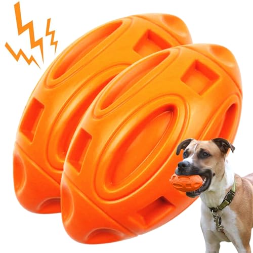 LejeMaek Squeaky Balls for Dogs 2Pcs Football-Shaped Dog Balls for Aggressive Chewers 5x3inch Rubber Indestructible Dog Toy for Training, Teething, Interactive Play, Orange Dog Squeaky Toys von LejeMaek