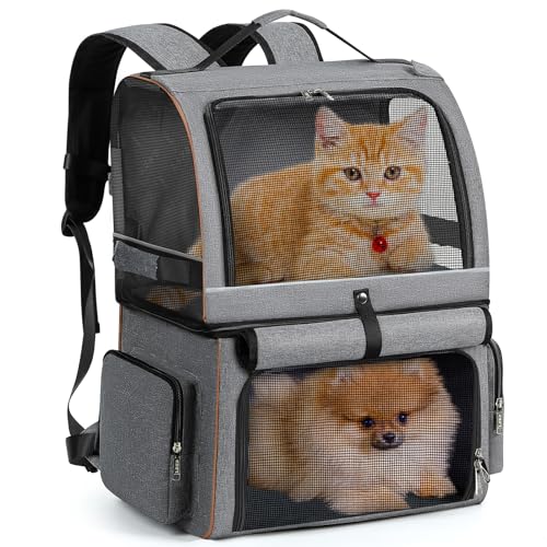 Lekebobor Doppelter Katzen-Rucksack für 2 Katzen, Doppel-Fach, Haustier-Tragetasche, Rucksack für zwei kleine Katzen oder einen mittleren Hund, Katzentragerucksack, Hundetragerucksack, passt bis zu von Lekebobor