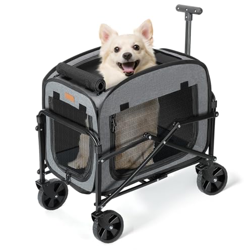 Lekebobor Katzentragetasche mit Rädern, große Katzen, 18 kg, rollender Haustierwagen mit großen All-Terrain-Rädern (grau) von Lekebobor