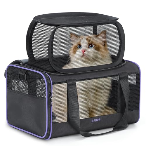 Lekebobor Transportbox für Katzen und Hunde, Fluggesellschaften, mit Teleskopgriff und Schultergurt, für kleine Katzen und Hunde, mit abnehmbaren Rollen, Schwarz von Lekebobor