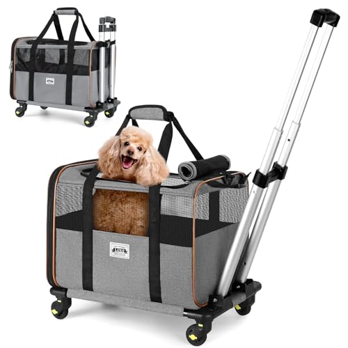 Lekeinchi Katzentransporter mit Rädern für kleine Haustiere, Airline genehmigt Hundetransporter mit Rädern, rollbare Katzentransporter für Hunde, Grau von Lekeinchi