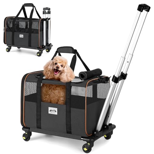 Lekeinchi Faltbare Transportbox Katze Hund mit Rollen, Katzen Transportboxen Anwendbares Flugzeug, 2 in 1 Transporttasche mit Einstellbar Schultergurt, Belüftete - Stabile Katzenbox, Schwarz von Lekeinchi