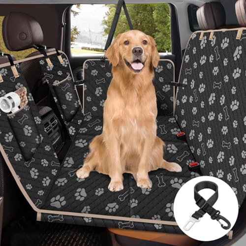 Lekereise Hunde-Autositzbezug für Rücksitz, harte Unterseite, Hundehängematte für Auto, Camping, Luftmatratze, Hängematte, Reisebett für Auto, SUV, LKW (schwarzer Druck) von Lekereise