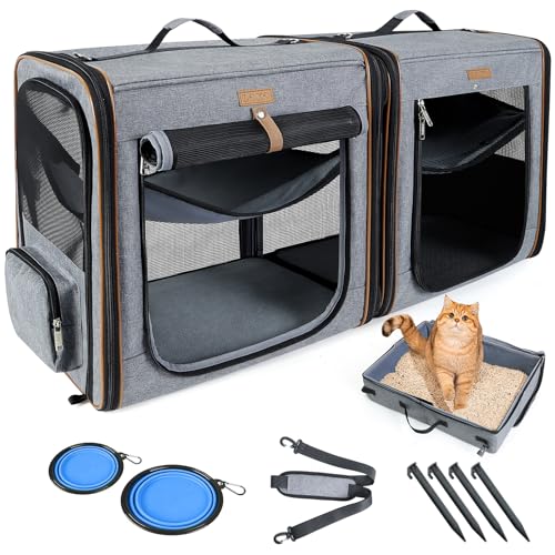 Lekereise 2-in-1-Tragetasche für Katzen, Hunde, für kleine, mittelgroße und große Haustiere bis zu 15,9 kg, (45 x 2) x 41,9 x 33 cm, Auto-Reisetasche mit Katzentoilette, Schüssel und verschließbarem von Lekereise