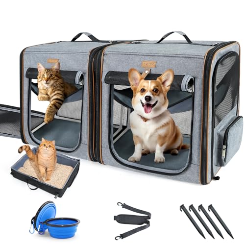 Lekereise 2-in-1-Transporttasche für Katzen, Hunde, für kleine, mittelgroße und große Haustiere bis zu 20,4 kg, 53 x 50 x 50 cm, Auto-Reisetasche mit Katzentoilette, Schüssel und verschließbarem von Lekereise