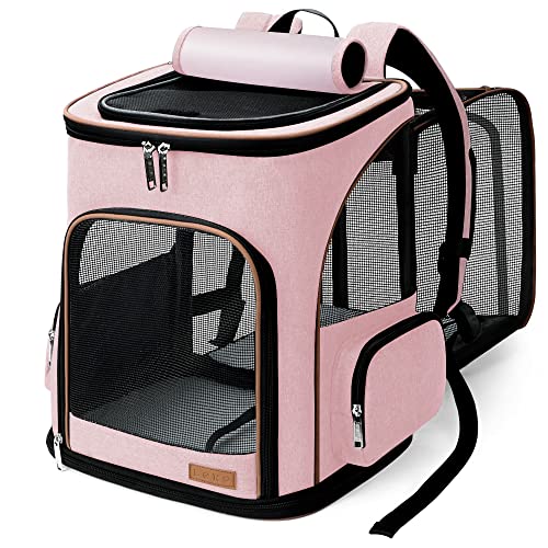 Lekereise Pet Carrier Rucksack Erweiterbar Katzenrucksack für kleine Hunde Katzen, Hunderucksack Tasche mit atmungsaktivem Netz, Rosa von Lekereise