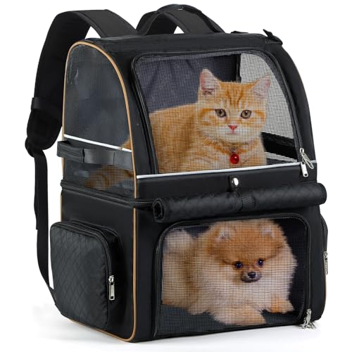 Lekesky Katzenrucksack-Tragetasche für 2 Katzen, Doppel-Fach-Haustier-Tragerucksack für zwei kleine Katzen oder einen mittleren Hund, Katzentragerucksack Hundetragerucksack passt bis zu 10,9 kg von Lekesky