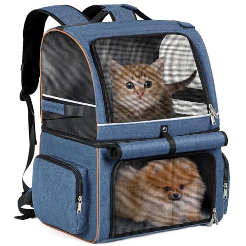 Lekespring Doppellagige Katzen Rucksack für 2 Katzen Große Katzen Transport Rucksack Faltbare Haustier Rucksack für Katzen Hunde bis 11kg - Blau von Lekespring