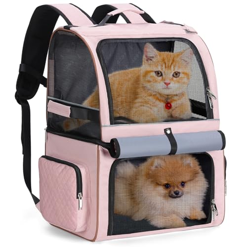 Lekespring Doppellagige Katzen Rucksack für 2 Katzen Große Katzen Transport Rucksack Hunderucksack Faltbare Haustier Rucksack für Katzen Hunde bis 11kg - Rosa von Lekespring