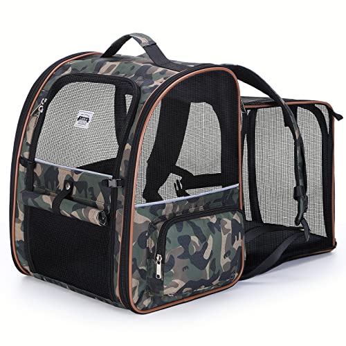 Lekespring Erweiterbar Katzenrucksack Hunderucksack für Katzen Hunde bis 8kg, Groß Katzen Rucksack Faltbare Haustier Rucksack mit Innerer Sicherheitsleine und Haustiermatte,Camouflage von Lekespring