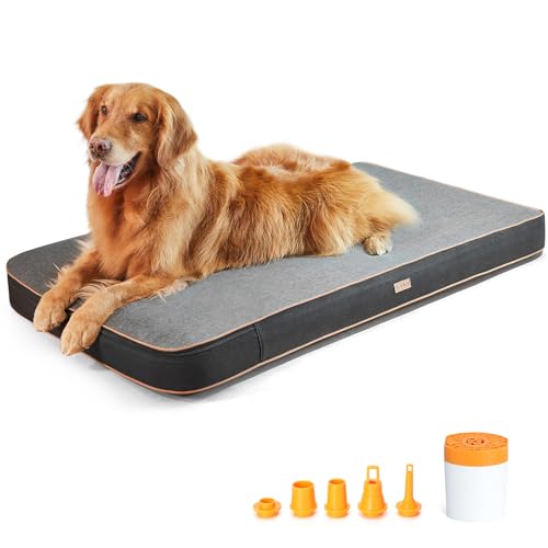 Lekespring Hundebett für große Hunde - 128 x 72 x 12cm Orthopädisches Hundebett, Aufblasbare Hundematte mit Anti-Rutsch-Boden unterstützt Hunde bis zu 70kg, Grau von Lekespring