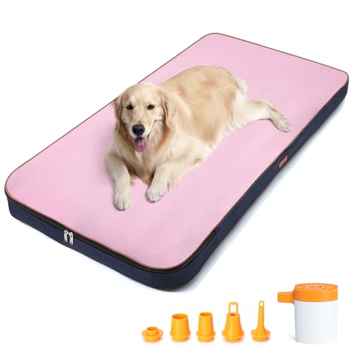 Lekespring Hundebett für große Hunde - 128 x 72 x 12cm Orthopädisches Hundebett, Aufblasbare Hundematte mit Anti-Rutsch-Boden unterstützt Hunde bis zu 70kg, Rosa von Lekespring