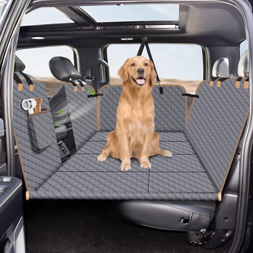 Lekespring Hundedecke Auto Rückbank Fester Boden - 4 Stabile Platten Hundedecke Rücksitzbank mit Harter Unterseite, Wasserdicht Autoschondecke Hund Rücksitz für Pkws, SUVs und Lkws (XL, Grau) von Lekespring