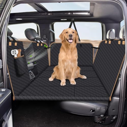 Lekespring Hundedecke Auto Rückbank Fester Boden - 4 Stabile Platten Hundedecke Rücksitzbank mit Harter Unterseite, Wasserdicht Autoschondecke Hund Rücksitz für Pkws, SUVs und Lkws (XL, Schwarz) von Lekespring