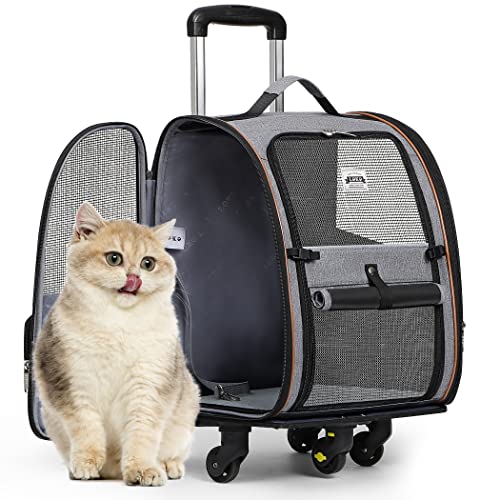 Lekespring Hunderucksack Katzenrucksack mit Trolley 2 in 1 bis 8 kg, Erweiterbar Katzenrucksack Große Transportbox für kleine Hunde und Katzen, Grau-L von Lekespring