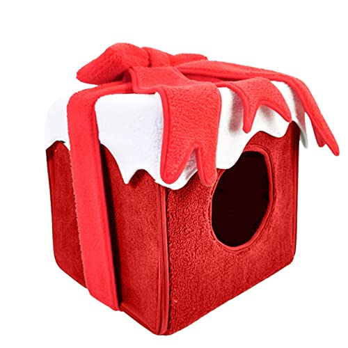 Leling Indoor-Katzenbett,Einzigartige Weihnachtsgeschenkbox Katzenbett für Hauskatzen | Warmes, bequemes, geschlossenes Haustierbett, Faltbare Katzenbetten für kleine Hunde, Welpen, Kätzchen von Leling