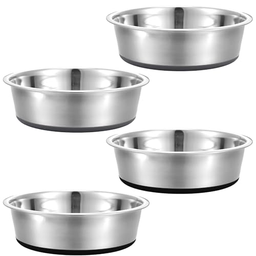 4 Tassen Edelstahl Hundenäpfe 4er Set für Futter und Wasser, Silikonboden rutschfest, rostbeständig, extra dicker Metall-Hundenapf für kleine Hunde, 850.5 g von Lemecima