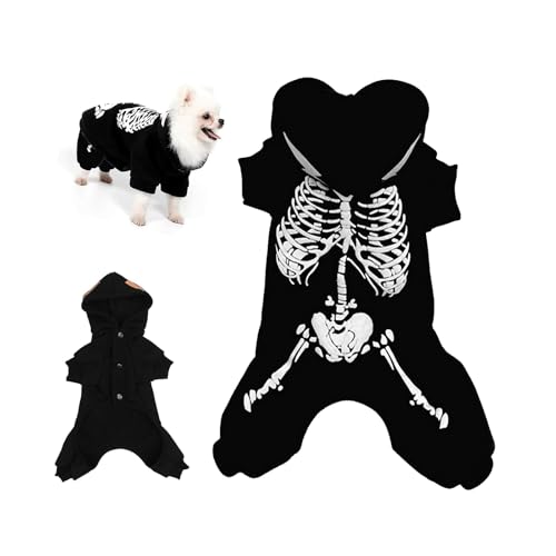 Lemotoy Skelett-Haustierkostüm, Skelett-Haustierkleidung, Halloween-Haustier-Kapuzenpullover, Kleidung für Halloween, Katzen, Hunde, Haustiere, Dekoration, Größe S von Lemotoy