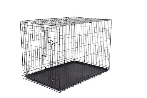 Lendo Online Hundekäfig klappbar - Hundetransportkäfig - Hundebox mit 2 Türen - Transportkäfig - Auto, Tiertransportbox aus Stahl - Hundetransportbox mit Bodenschale -Schwarz (107x71x78cm) von Lendo Online