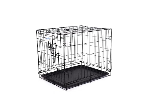 Lendo Online Hundekäfig klappbar - Hundetransportkäfig - Hundebox mit 2 Türen - Transportkäfig - Auto, Tiertransportbox aus Stahl - Hundetransportbox mit Bodenschale -Schwarz (60x43x50cm) von Lendo Online