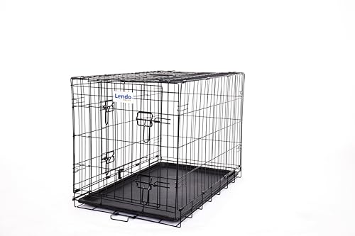 Lendo Online Hundekäfig klappbar - Hundetransportkäfig - Hundebox mit 2 Türen - Transportkäfig - Auto, Tiertransportbox aus Stahl - Hundetransportbox mit Bodenschale -Schwarz (76x47x55cm) von Lendo Online