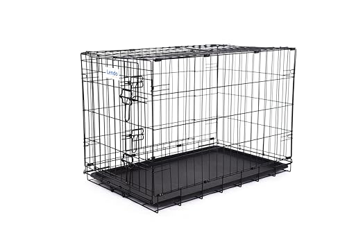 Lendo Online Hundekäfig klappbar - Hundetransportkäfig - Hundebox mit 2 Türen - Transportkäfig - Auto, Tiertransportbox aus Stahl - Hundetransportbox mit Bodenschale -Schwarz (90x60x67cm) von Lendo Online