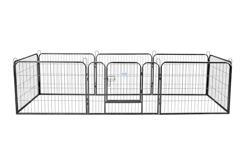 Lendo Online Welpenlaufstall - Welpenauslauf mit Tür und 8 Platten - Stahl - Ø 210cm und 640cm Umfang - Anthrazit - Freigehege - Hundelaufstall - Tierauslauf aus Metall (Anthrazit, 80x60cm, 8) von Lendo Online