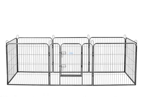 Lendo Online Welpenlaufstall - Welpenauslauf mit Tür und 8 Platten - Stahl - Ø 210cm und 640cm Umfang - Anthrazit - Freigehege - Hundelaufstall - Tierauslauf aus Metall (Anthrazit, 80x80cm, 8) von Lendo Online