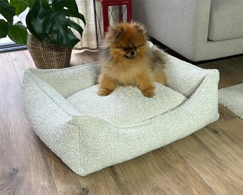 Leo4dog . Sofa Boucle Hundebett Hundekissen Hundesofa. Bezug abnehmbar waschbar. (Creme, L 100x80) von Leo4dog