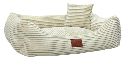 Leo4dog Hundebett Cord Waschbar Bezug Für kleine mittelgroße und große Hunde Hundekissen Hundesofa Hundekorb (Beige, L 100x80) von Leo4dog