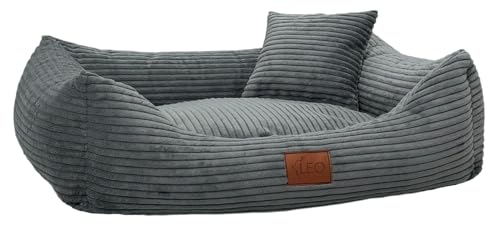 Leo4dog Hundebett Cord Waschbar Bezug Für kleine mittelgroße und große Hunde Hundekissen Hundesofa Hundekorb (Dunkelgrau, 115x90) von Leo4dog