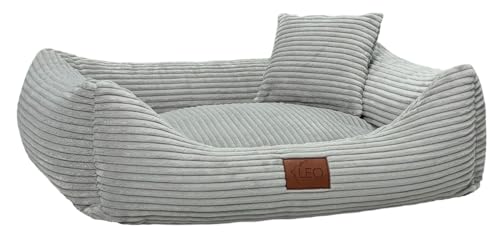 Leo4dog Hundebett Cord Waschbar Bezug Für kleine mittelgroße und große Hunde Hundekissen Hundesofa Hundekorb (Grau, M 80x60) von Leo4dog