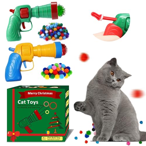 Leoezx Katzenspielzeug, Ballwerfer, Katzenspielzeug, Ballwerfer, geräuscharm, interaktiv, 30 glitzernde Pompom-Bälle für 50 Pompom-Bälle, 82 Stück von Leoezx