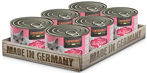 LEONARDO Nassfutter für Katzen, Geflügel pur, 6X 200g Dose, Katzenfutter getreidefrei, Alleinfutter, Made in Germany von Leonardo