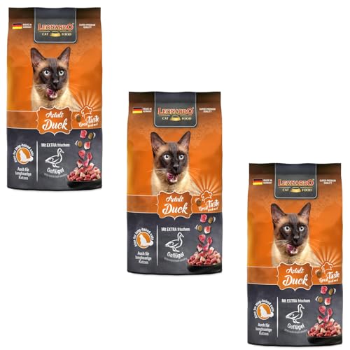 LEONARDO Adult Duck| 3er Pack | 3 x 300 g | Trockenfutter für ausgewachsene Katzen ab einem Jahr | Zur Unterstützung von Haut und Fell | Mit Chiasaat und delikatem Krill von Leonardo