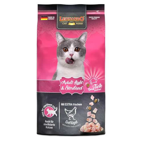 LEONARDO Adult Light & Sterilised für Katzen, 1,8kg, kalorienreduziert mit frischem Geflügel, Alleinfutter, Made in Germany von Leonardo