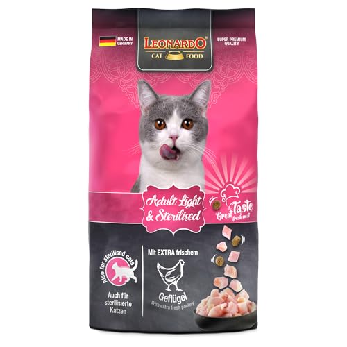 LEONARDO Adult Light & Sterilised für Katzen, 300g, kalorienreduziert mit frischem Geflügel, Alleinfutter, Made in Germany von Leonardo